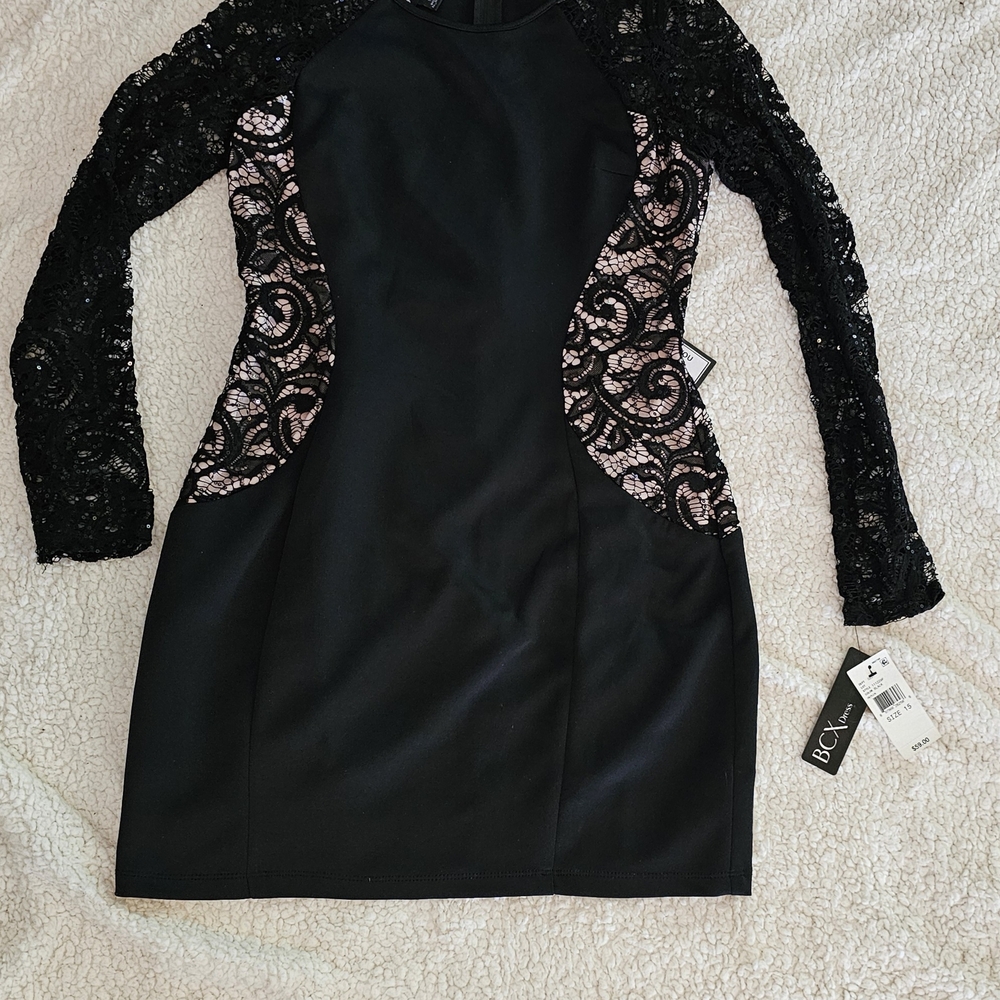 BCX Black and Tan Long Sleeve Sheath Dress